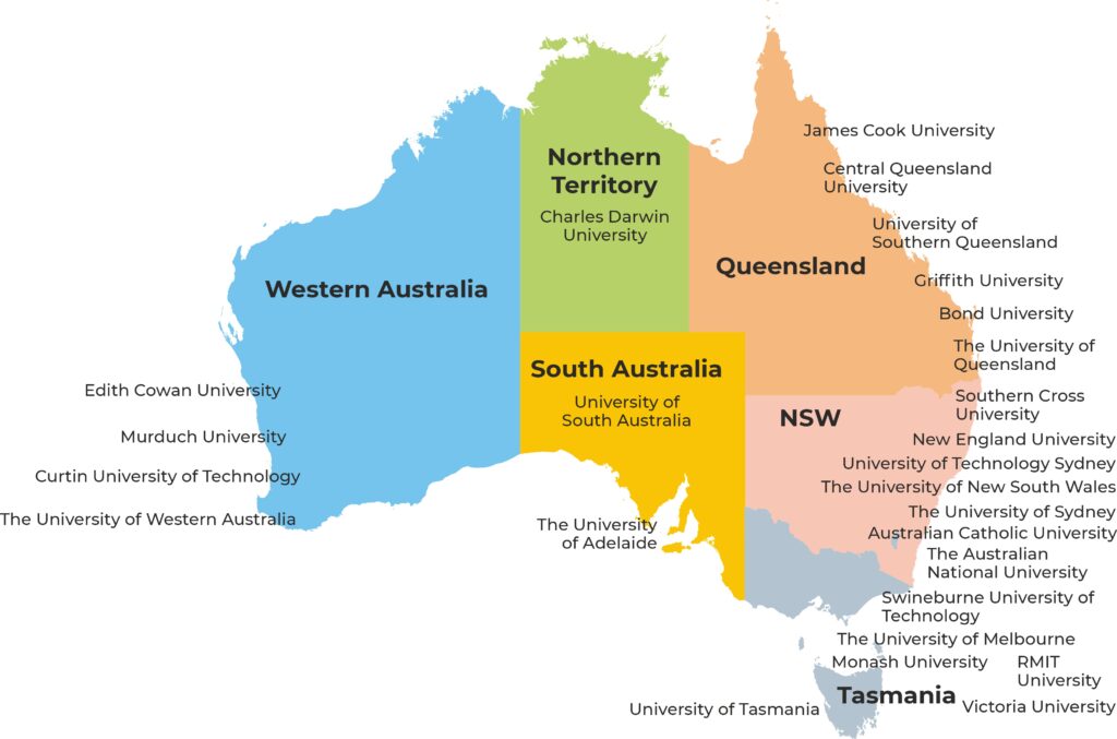 نقشه دانشگاه های استرالیا